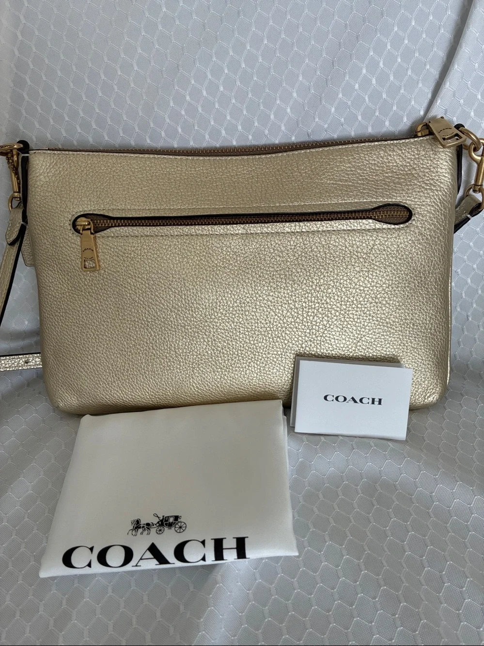 Coach NWOT Polly Crossbody Soft Gold Pebbled Leather